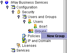 Groups node with the add new group option selected.