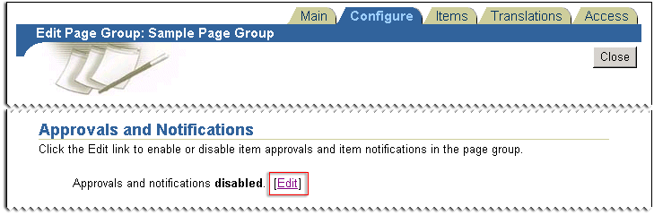The approvals and notifications status of a page group.