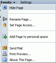 The Hide Page menu command for the Events page
