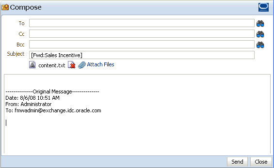 Forwarded mail message window