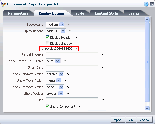 Display Options tab of the Component Properties dialog