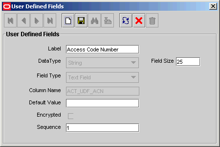 User defined fields window