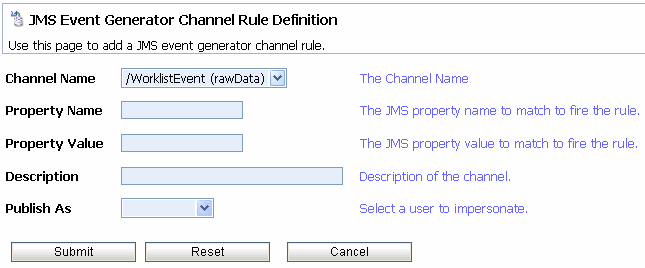 JMS Event Generator - Channel Rule Definition