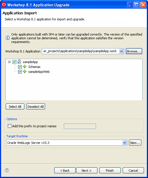 Selecting the Import Application