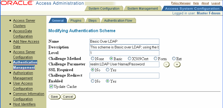 Image of the Modifying Authentication Scheme page