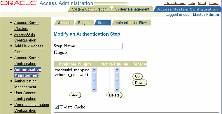 Image of the Modify an Authentication Step page