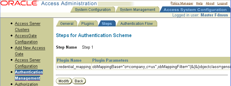 Steps for Authentication Scheme page with step details