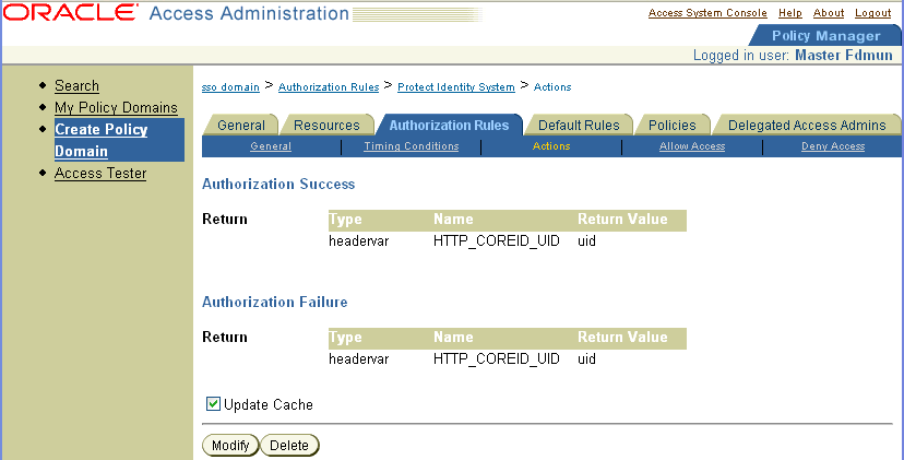 Image of a page that contains an authorization rule