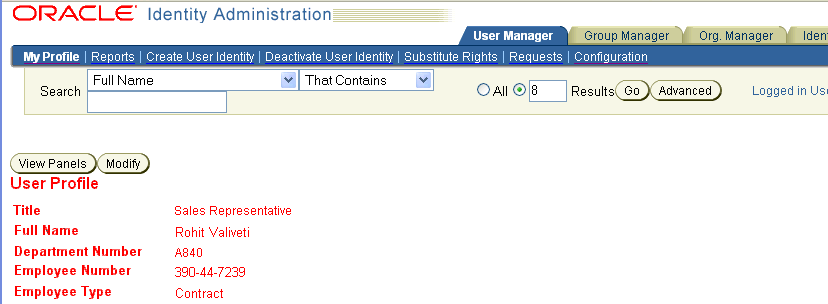User Manager page that displays red text.
