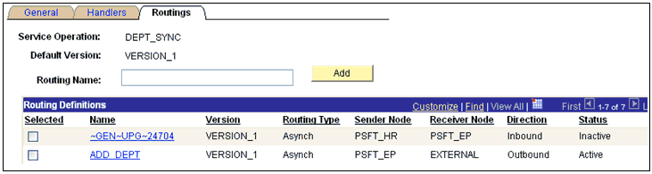 Routing Definitions pane