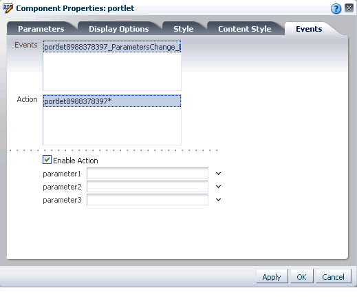 Events tab in the Component Properties dialog