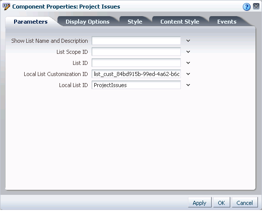 Parameters tab in the Component Properties dialog