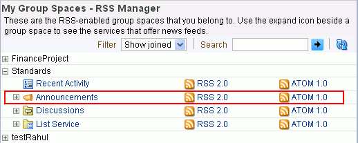 List Service node on RSS page