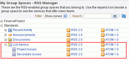 List Service node on RSS page