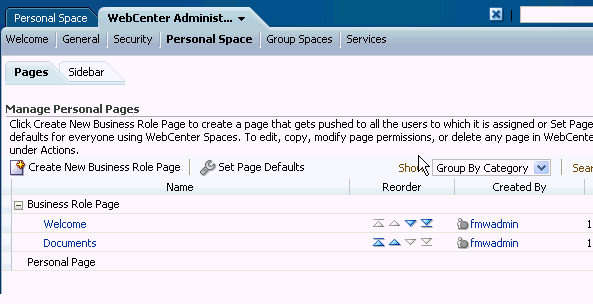 Admin Personal Space tab