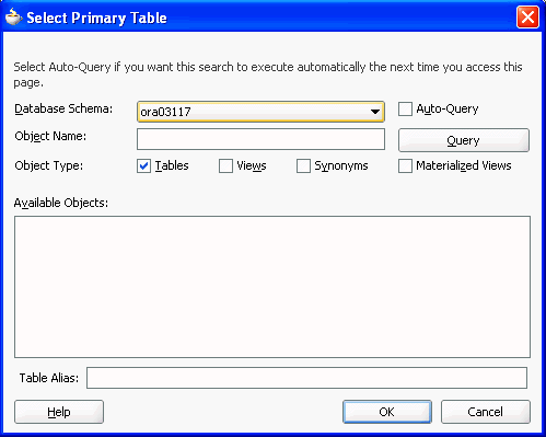 Select Primary Table dialog