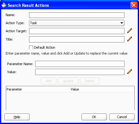 Search Result Actions dialog