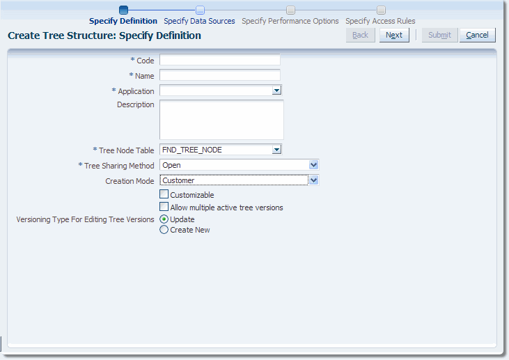 Create Tree Structure: Specify Definition Page