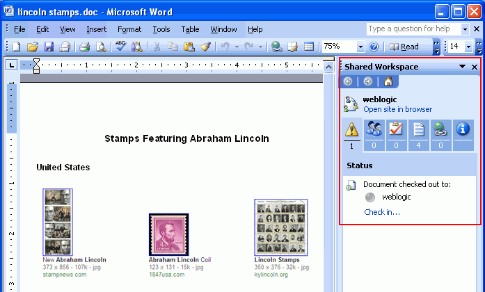 Microsoft Office 2003 Shared Workspace Task Pane