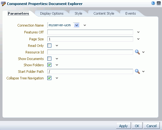 Document Explorer Task Flow Component Properties