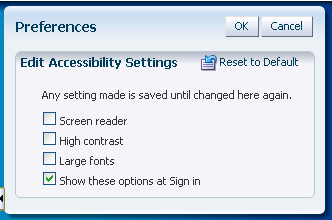 Accessibiltiy options in preferences page