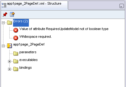 XML error in the Structure window