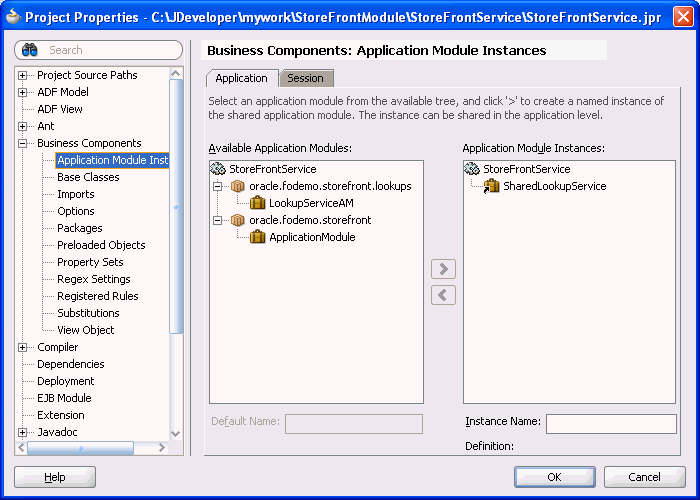 Project Properties dialog with shared AM
