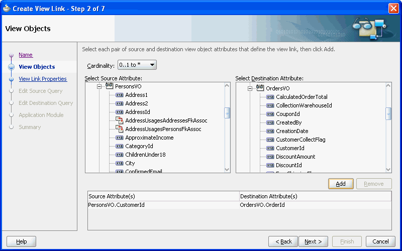 Image of step 2 of the Create View Link editor