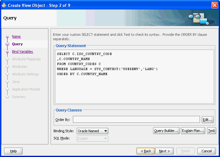 Image of Step 2 of the Create View Object wizard