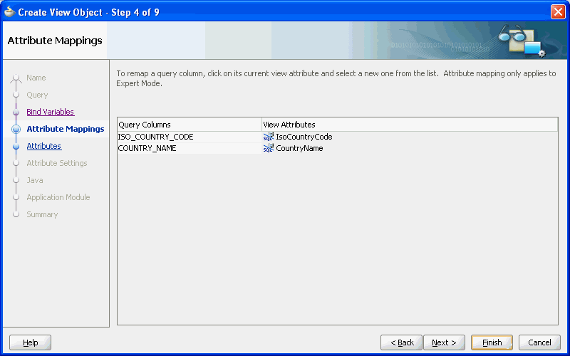 Image of step 4 of the Create View Object wizard
