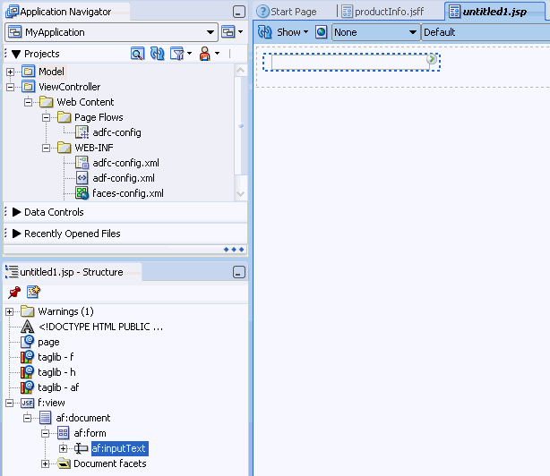 JDeveloper workspace contains a structure window