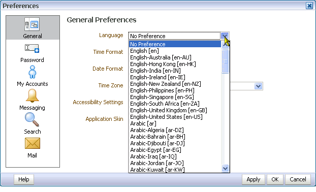Language pick list
