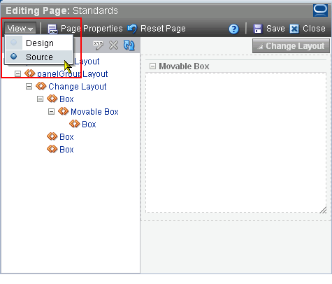 Source option on the View menu in Oracle Composer