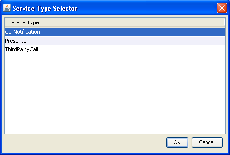 Screen shot of Service Type Selector box