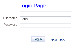login page with username defined