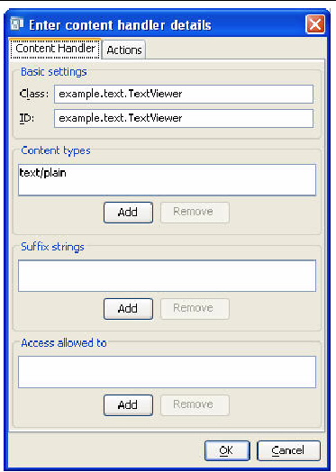 Content Handler details window with Content Handler tab selected