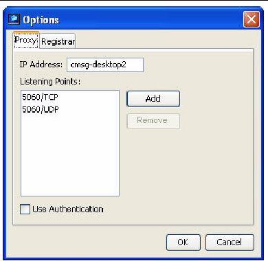 Options window with proxy tab selected has IP Address field and lists Listening points specified by user