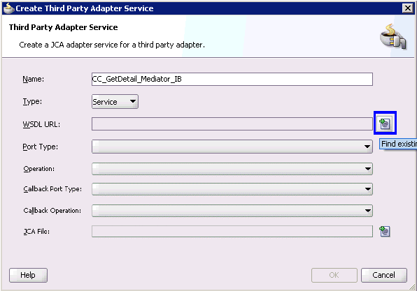 Create Third Party Adapter Service dialog box