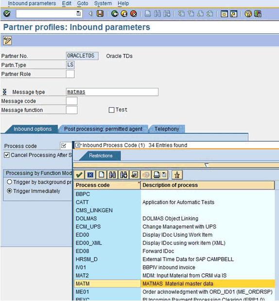 Partner profiles: Inbound parameters dialog