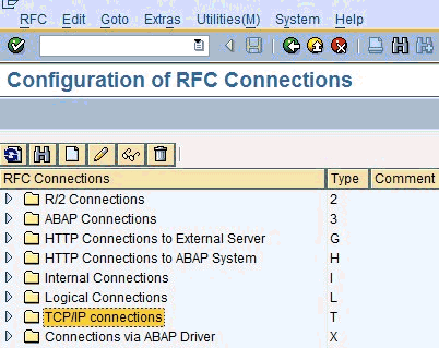 Configuration of RFC Connections window