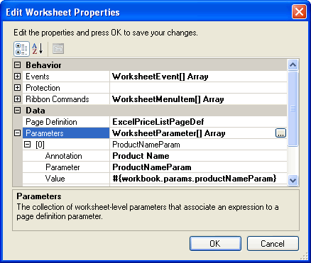 Worksheet Parameters dialog