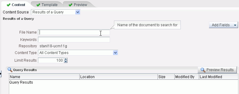 Results of a Query Pane