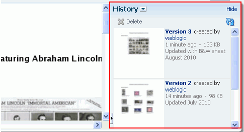 Version History screen