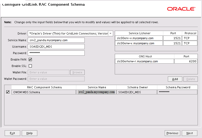 RAC Component Schema Screen