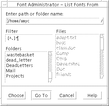 Image shows how to choose the new font path from the directory chooser.
