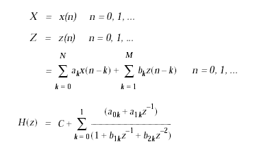 Equation that represents the fourth order parallel IIR filtering