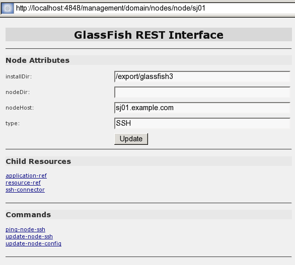 image:Screen capture showing the web page for the REST resource for managing a domain.