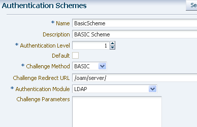 image:This screen shot shows the BASIC over LDAP authentication scheme.