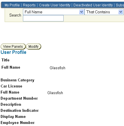 image:This screen shot shows creating the user Glassfish in the Identity System Console.