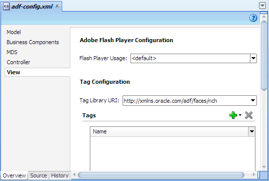 adf-config.xml overview editor, View page